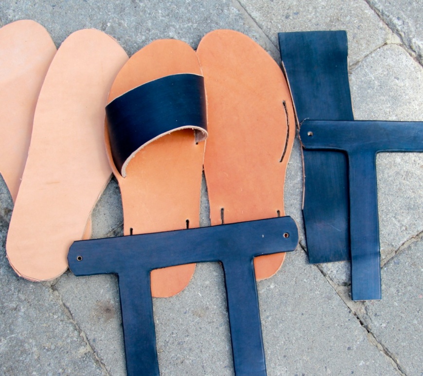 leather sandals - all the parts ready to be put together