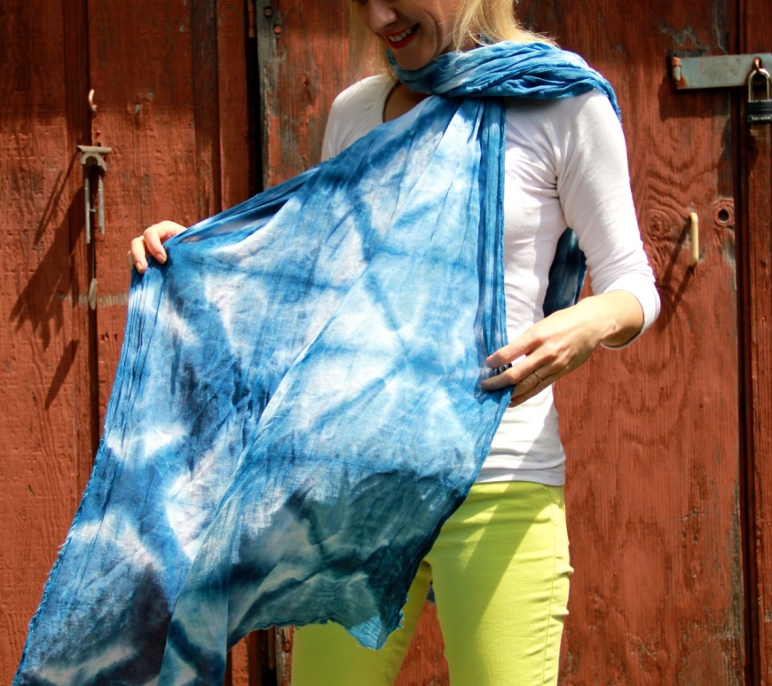 Frivolous at Last shibori-dyed cotton gauze scarf
